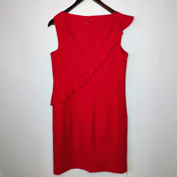 Akris Punto Jersey Sleeveless Ruffle Dress Red Career Formal Wedding Size 10 - Picture 5 of 16